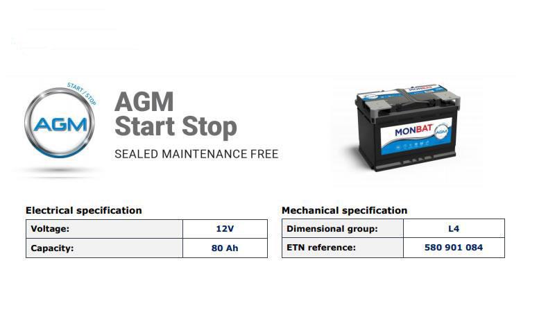 Monbat batteries 580901084 - Batería de 80Ah serie AGM START-STOP