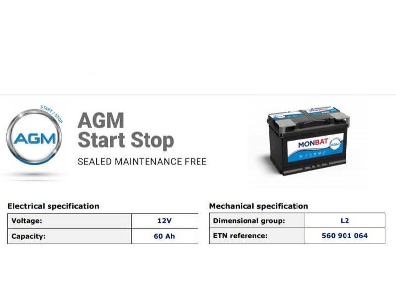 Bateria 12v 60ah Start-Stop AGM